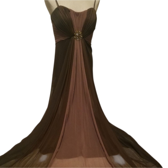 Alex Evening Brown Party Maxi Dress With Shawl Size 6P - Picture 1 of 11